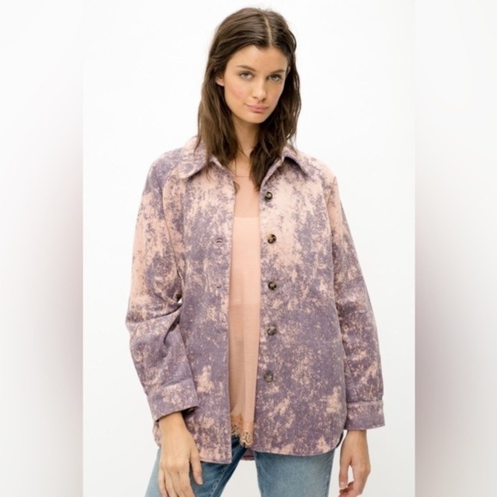 Mystree Shacket Corduroy Bleached Purple Pink Oversized Button Up Shirt Jacket M - Picture 9 of 11